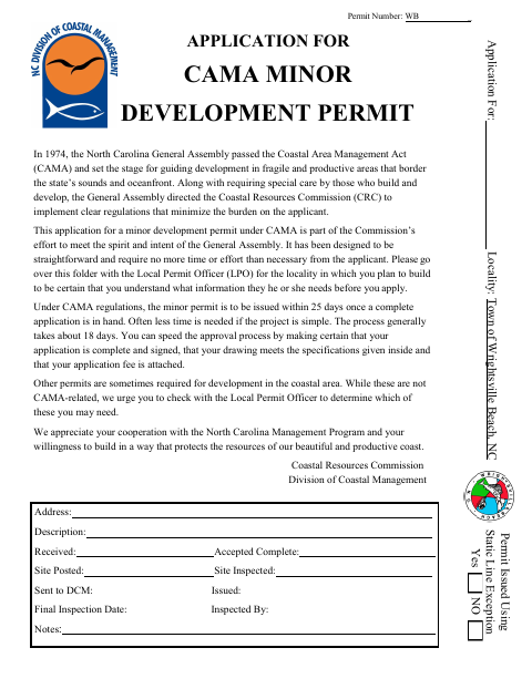 First page of the CAMA Minor Development Permit Application