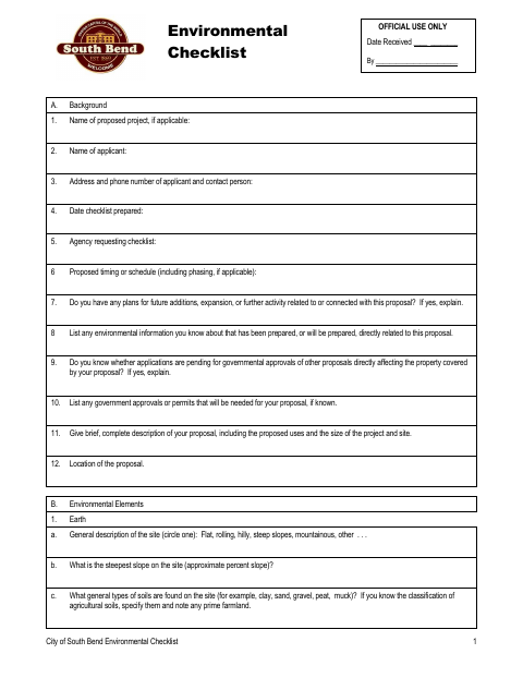 First page of the SEPA Environmental Checklist