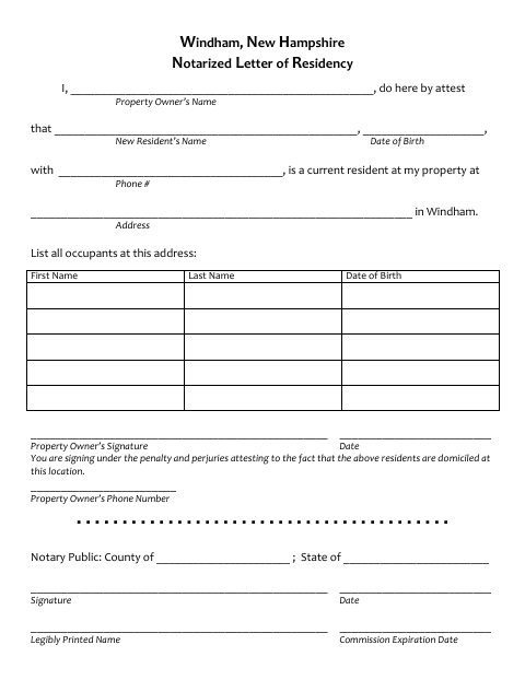 First page of the Notarized Letter of Residency