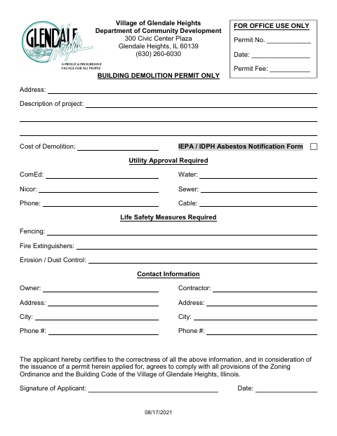 First page of the Building Demolition Permit Application
