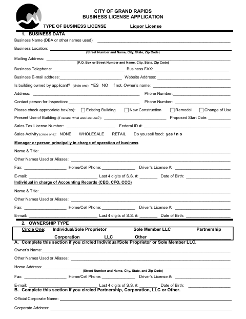 First page of the Liquor License Application