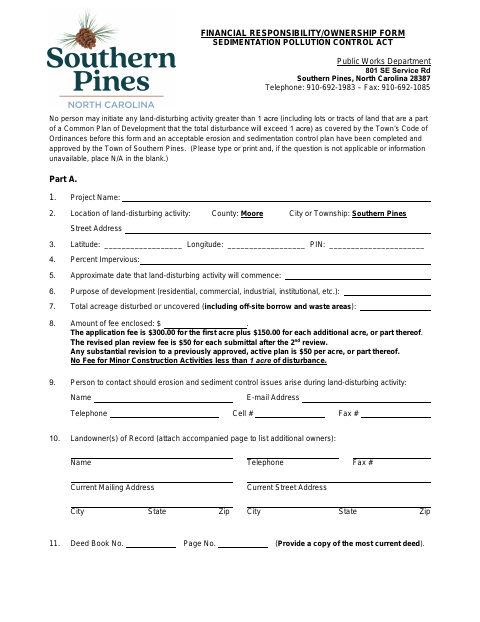 First page of the Financial Responsibility and Ownership Form