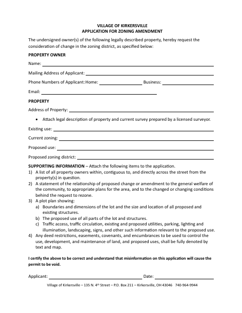 First page of the Application for Zoning Amendment
