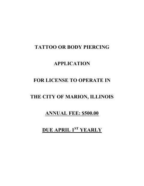 First page of the Tattoo or Body Piercing License Application