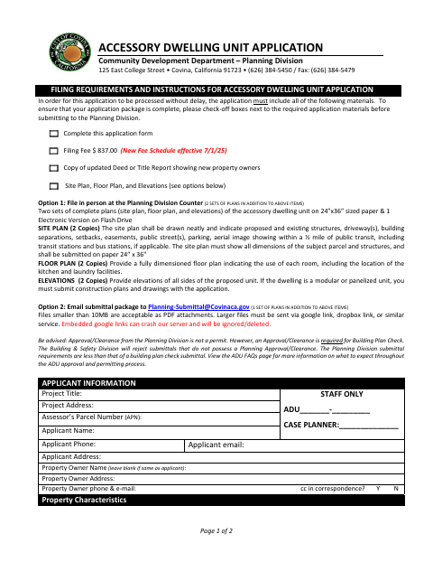 First page of the Accessory Dwelling Unit Application