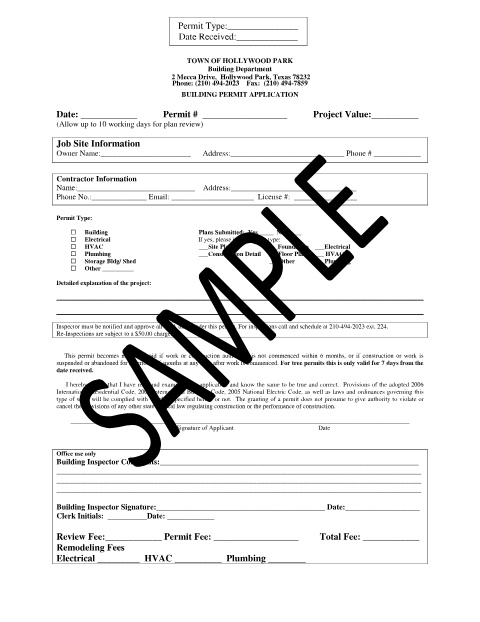 First page of the Building Permit Application