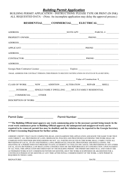First page of the Building Permit Application