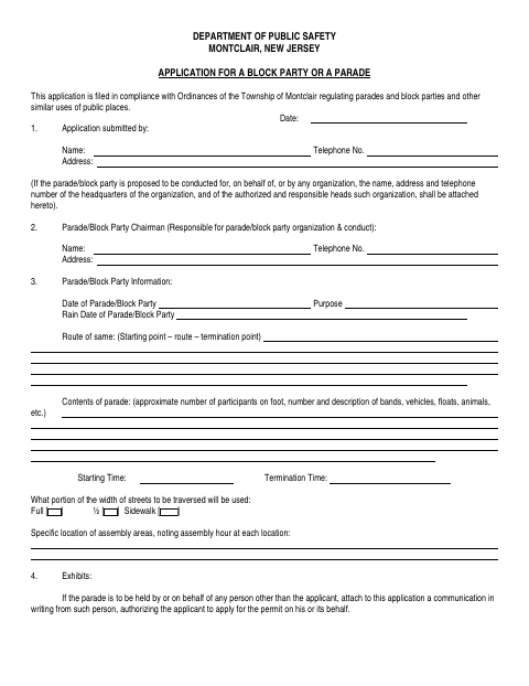First page of the Application for a Block Party or a Parade