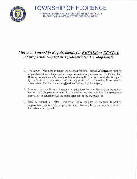 First page of the Age Restricted Development Form