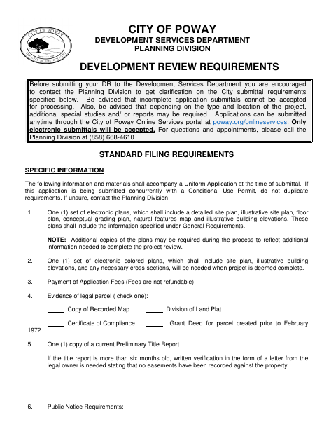 First page of the Development Review Application