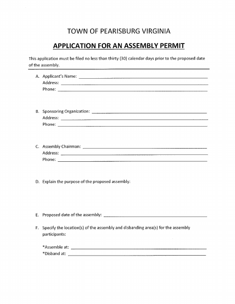 First page of the Assembly Permit Application