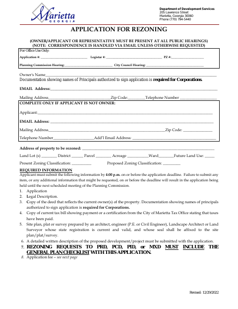 First page of the Application for Rezoning