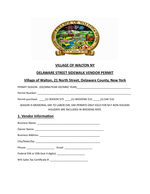 First page of the Delaware Street Sidewalk Vendor Permit
