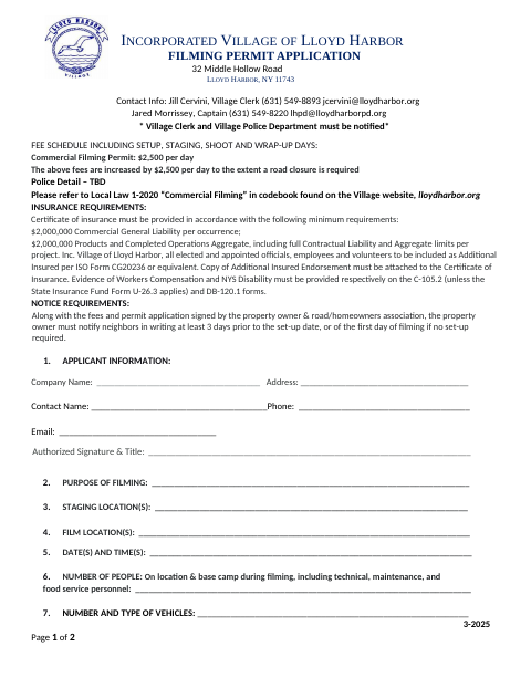 First page of the Filming Permit Application