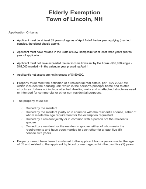 First page of the Elderly Exemption Application