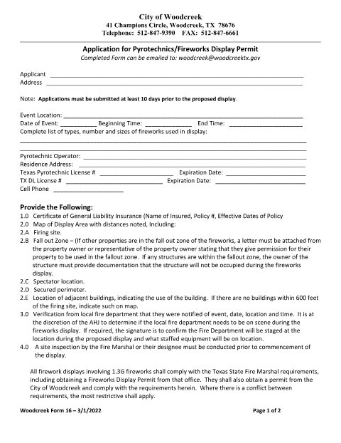 First page of the Fireworks Display Application