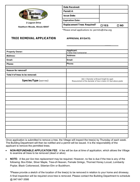 First page of the Tree Removal Application
