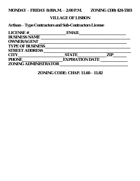 First page of the Artisan-Type Contractors and Sub-Contractors License