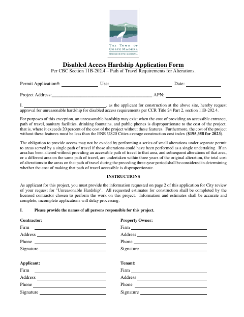First page of the Disabled Access Hardship Application