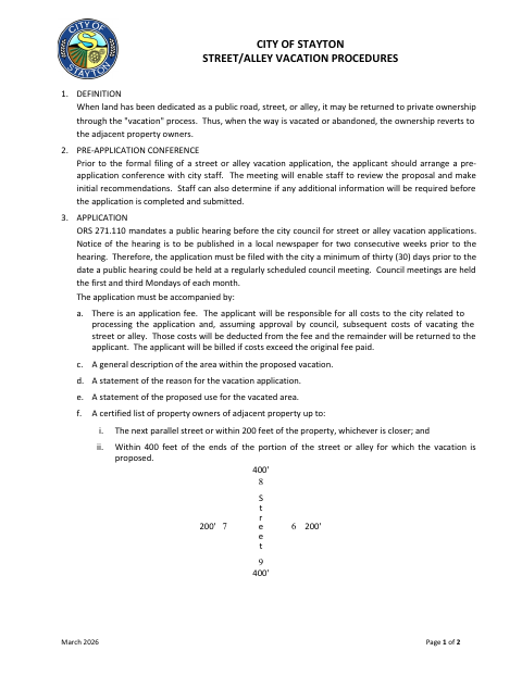First page of the Street or Alley Vacation Petition