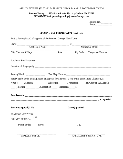 First page of the Special Use Permit Application