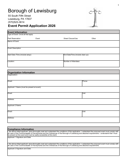 First page of the Event Permit Application 2026