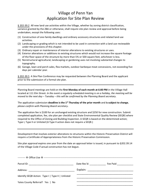 First page of the Application for Site Plan Review