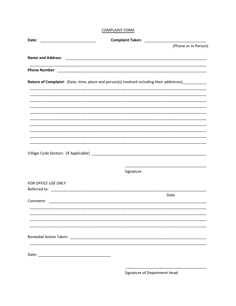 First page of the Complaint Form