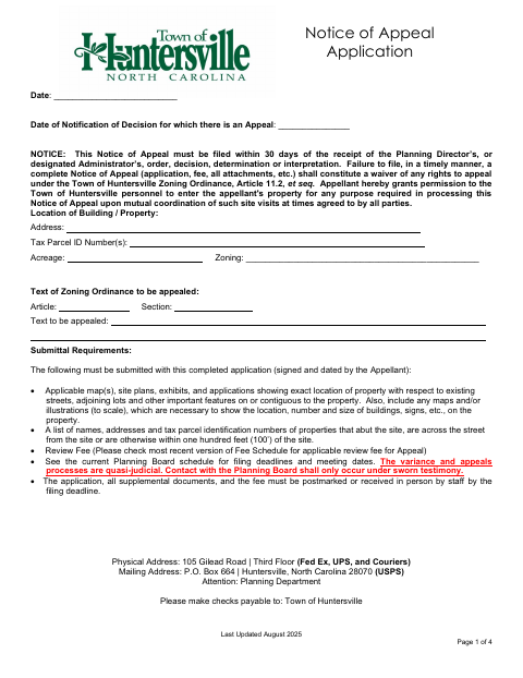 First page of the Notice of Appeal Application
