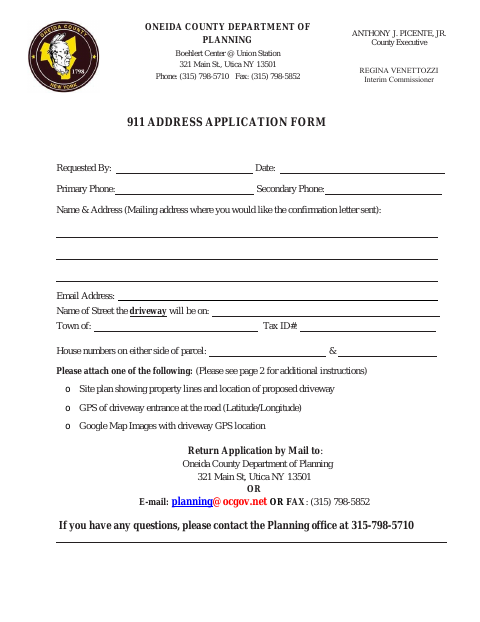 First page of the 911 Address Application