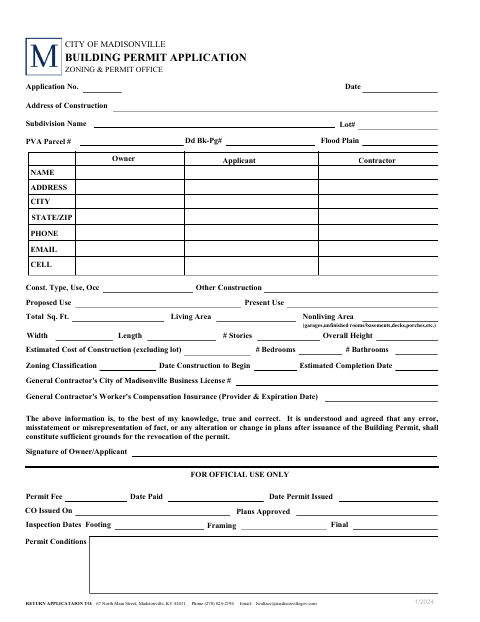 First page of the Building Permit Application Affidavit