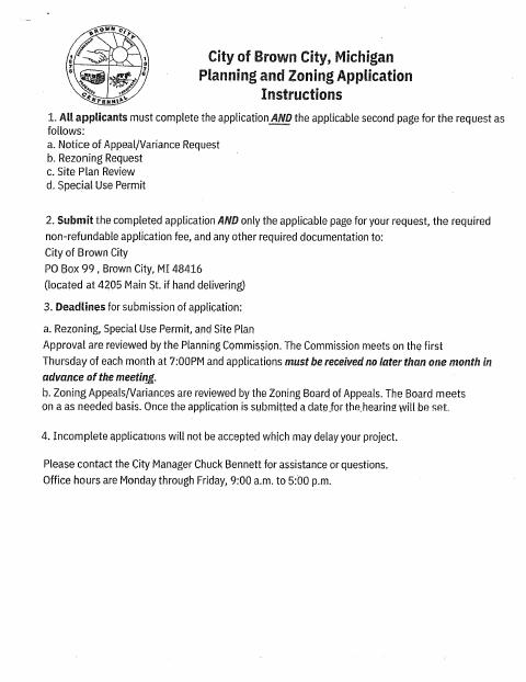First page of the Zoning Application