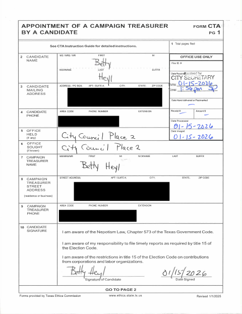 First page of the Appointment of Campaign Treasurer