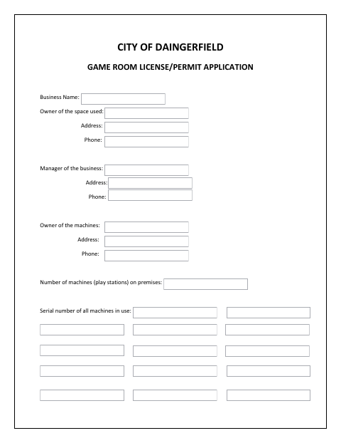 First page of the Game Room License/Permit Application