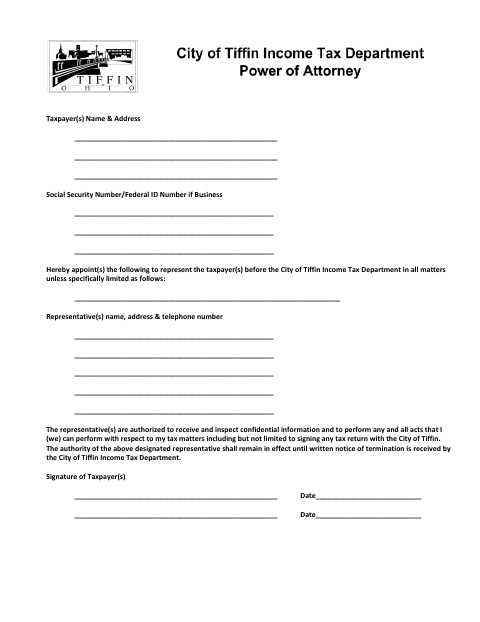 First page of the Income Tax Power of Attorney Form