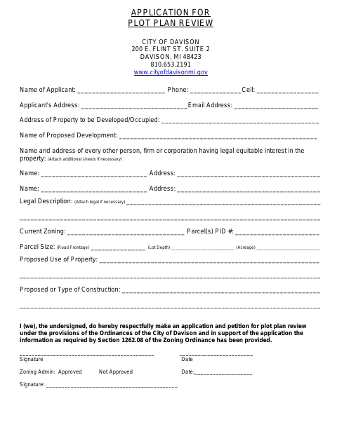 First page of the Application for Plot Plan Review