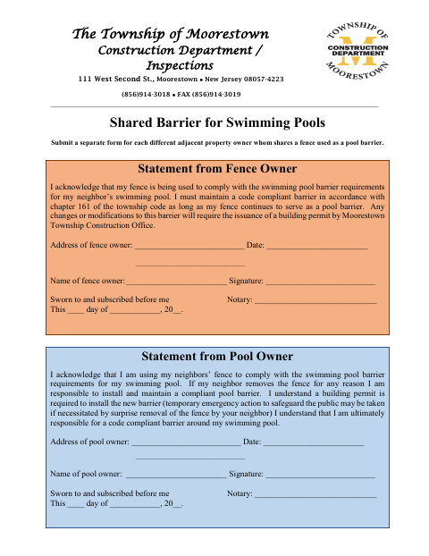 First page of the Shared Barrier for Swimming Pools