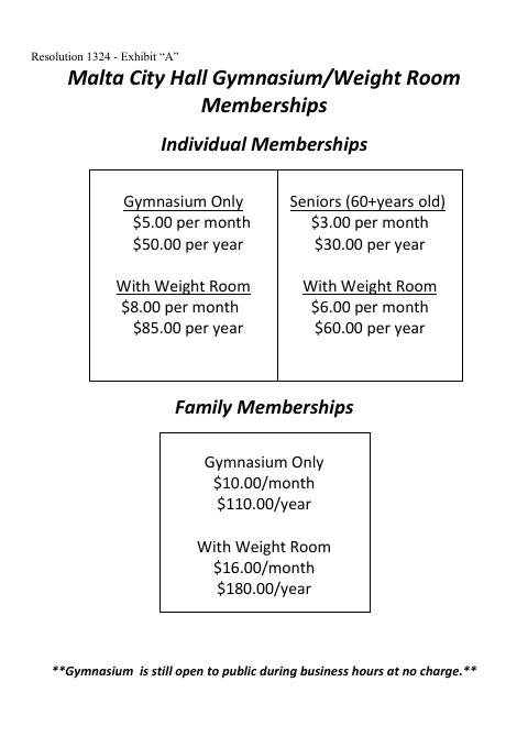 First page of the Gymnasium/Weight Room Membership Form