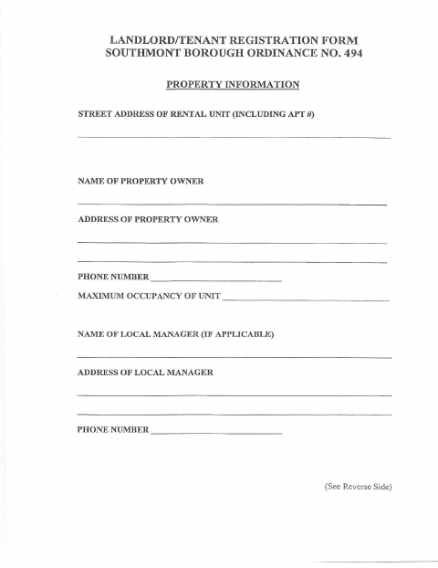 First page of the Landlord/Tenant Registration Form