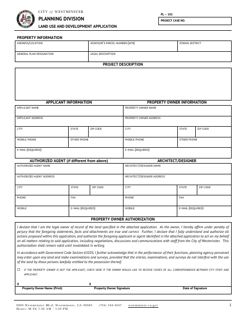 First page of the Land Use and Development Application