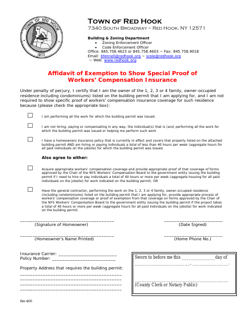 First page of the Affidavit of Exemption to Show Special Proof of Workers’ Compensation Insurance