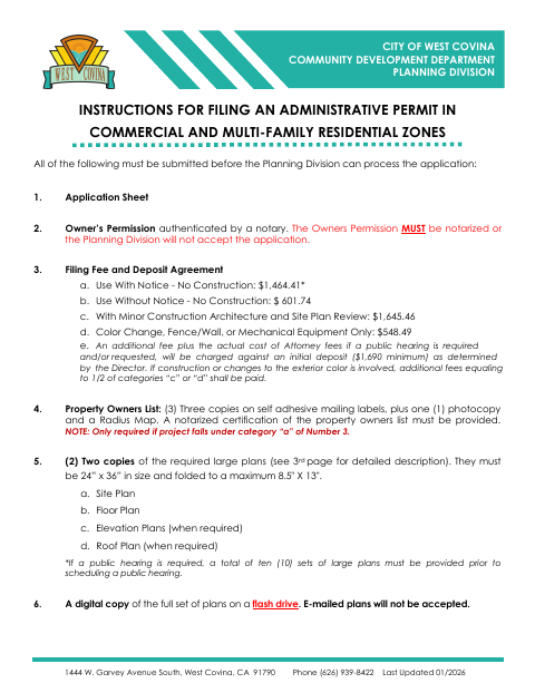 First page of the Administrative Permit Application for Non-Residential and Multi-Family Zones