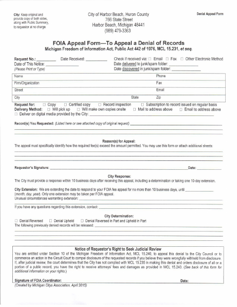 First page of the FOIA Appeal Form