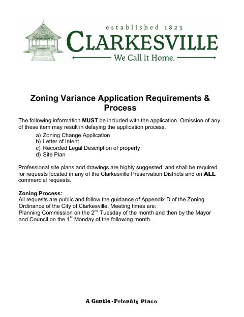 First page of the Zoning Variance Application