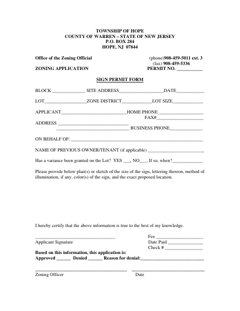 First page of the Sign Permit Form