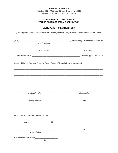 First page of the Owner’s Authorization Form