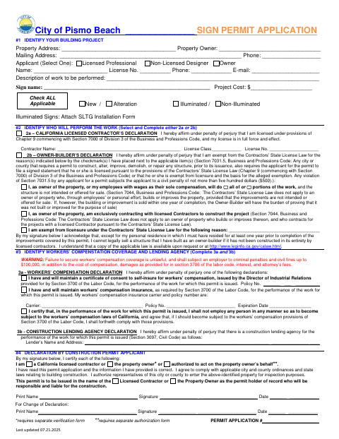 First page of the Sign Permit Application