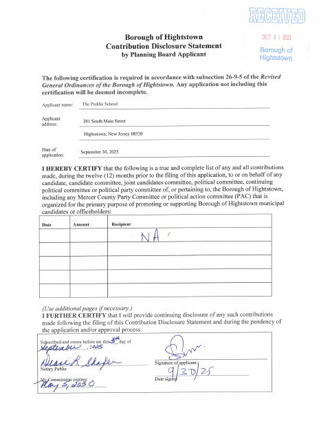 First page of the Contribution Disclosure Statement