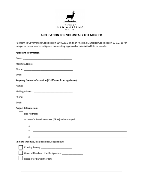 First page of the Application for Voluntary Lot Merger