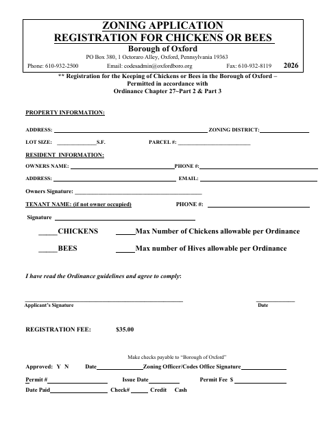 First page of the Registration for Chickens or Bees